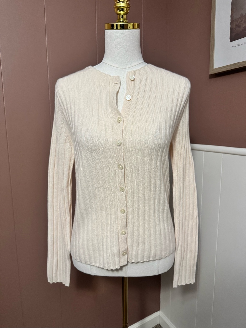 J. Crew Cream Cashmere Ribbed Button-Front Cardigan Minimalist Quiet Luxury
